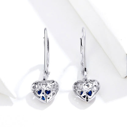 S925 Sterling Silver Stud Earrings Hollow Heart Shaped Earrings Simple Platinum Plated Earrings, SCE746