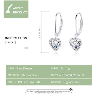 S925 Sterling Silver Stud Earrings Hollow Heart Shaped Earrings Simple Platinum Plated Earrings, SCE746