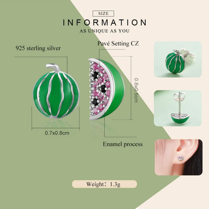 Watermelon S925 Sterling Silver Earrings Zircon Earrings, SCE105