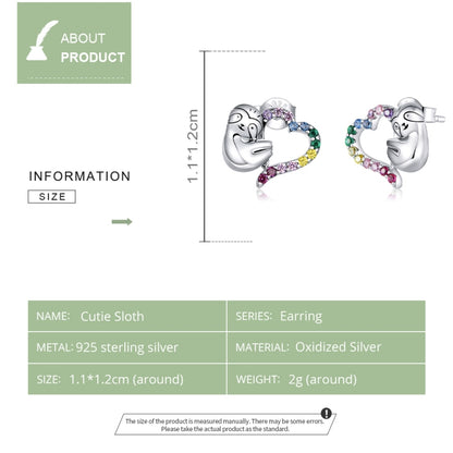 Sterling Silver S925 Heart-shaped Sloth Earrings Personalized Earrings Simple Temperament Female Silver Earrings, SCE885