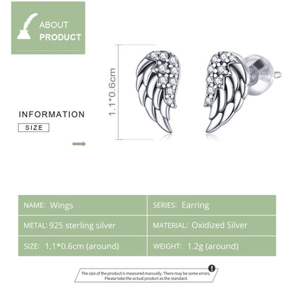 S925 Sterling Silver Wings Earrings Personality Earrings, SCE882