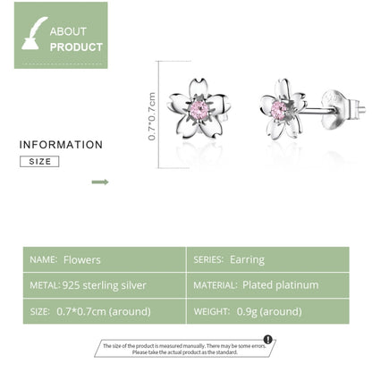 Sterling Silver Flower Earrings S925 Temperament Simple Zircon Earrings, SCE784