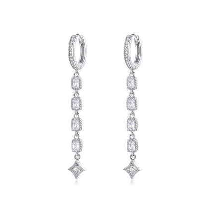 Zircon Earrings Long Sterling Silver S925 Platinum Plated Earrings, SCE583