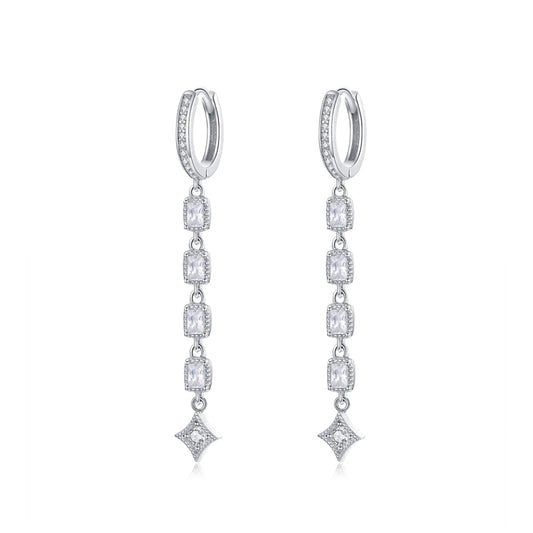 Zircon Earrings Long Sterling Silver S925 Platinum Plated Earrings, SCE583