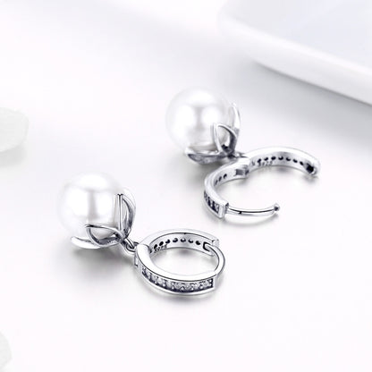 Round Shell Bead Earrings Simple Ladies Silver Earrings, SCE482