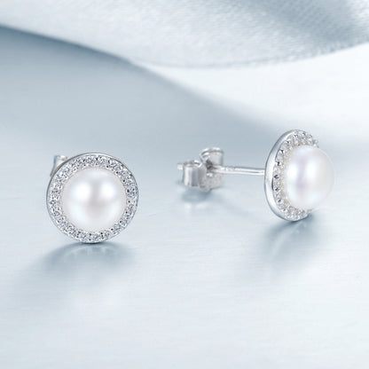 Simple Pearl Diamond Ladies Temperament Earrings S925 Sterling Silver Earrings, SCE122