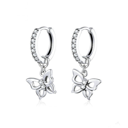 Butterfly S925 Sterling Silver Earrings Hollow Zircon Earrings, SCE833