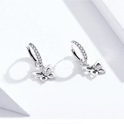 Butterfly S925 Sterling Silver Earrings Hollow Zircon Earrings, SCE833