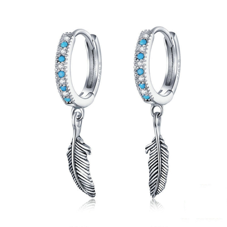 S925 Sterling Silver Feather Earrings, SCE898