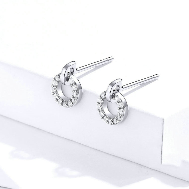 S925 Sterling Silver Small Circle Earrings Platinum Plated Zircon Silver Earrings, SCE767