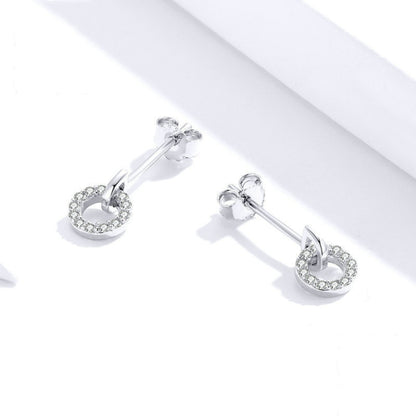 S925 Sterling Silver Small Circle Earrings Platinum Plated Zircon Silver Earrings, SCE767