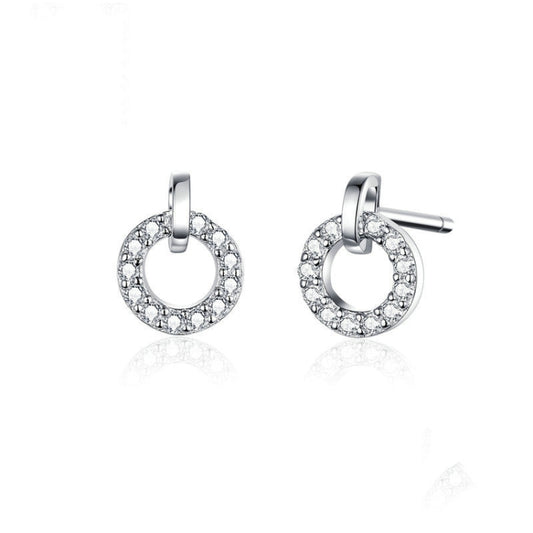 S925 Sterling Silver Small Circle Earrings Platinum Plated Zircon Silver Earrings, SCE767