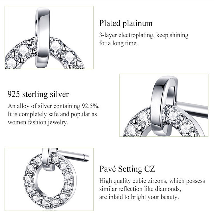 S925 Sterling Silver Small Circle Earrings Platinum Plated Zircon Silver Earrings, SCE767