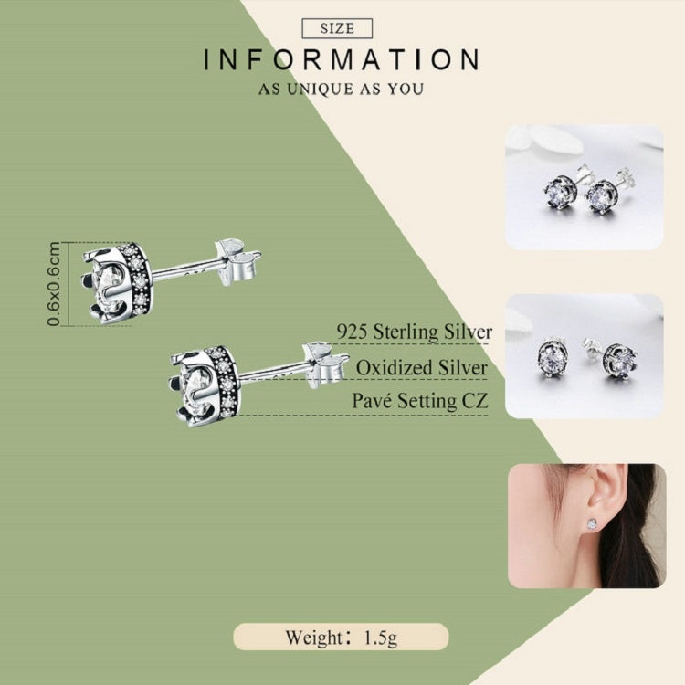 Crown S925 Sterling Silver Women Earrings With Zircon Earrings, SCE311