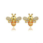 S925 Sterling Silver Earrings Golden Bee Inlaid Zircon Sterling Silver Stud Earrings, SCE344-B