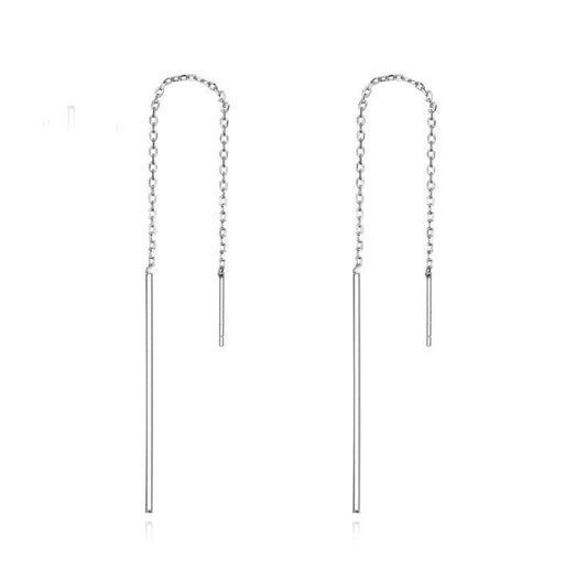 S925 Sterling Silver Stud Earrings Long Simple Ladies Earrings, SCE490