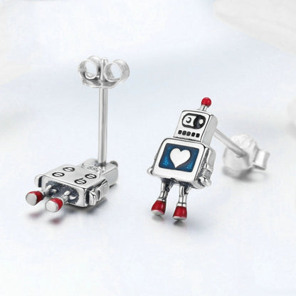 Robot S925 Sterling Silver Earrings Dripping Oil Hypoallergenic Earrings, SCE477