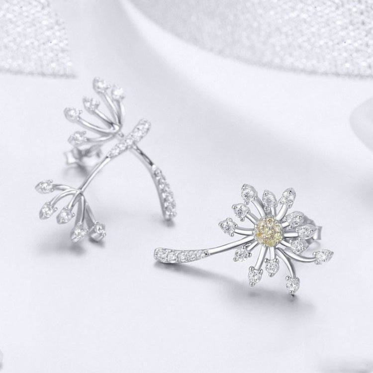 S925 Sterling Silver Earrings White Dandelion Love Platinum Plated Women Earrings, SCE506