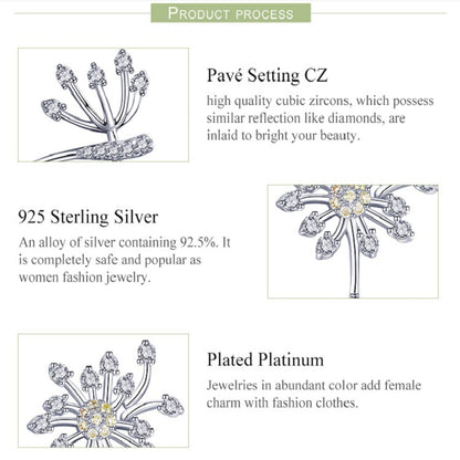 S925 Sterling Silver Earrings White Dandelion Love Platinum Plated Women Earrings, SCE506