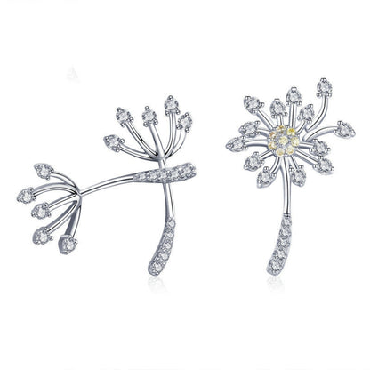 S925 Sterling Silver Earrings White Dandelion Love Platinum Plated Women Earrings, SCE506