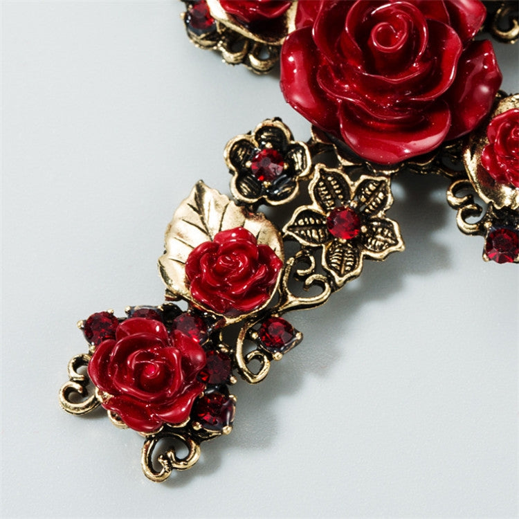 1 Pair Baroque Rose Flower Cross Long Earrings Vintage Earrings