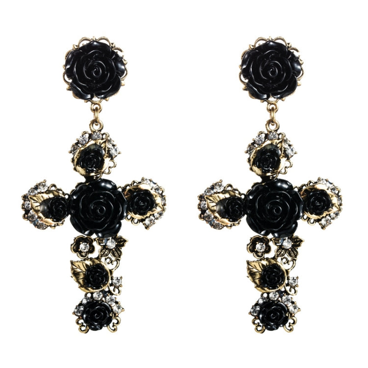 1 Pair Baroque Rose Flower Cross Long Earrings Vintage Earrings