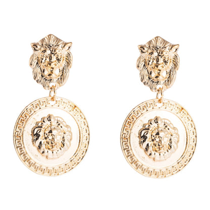 1 Pair Baroque Retro Lion Head Earrings Female Personality Exaggerated Earrings