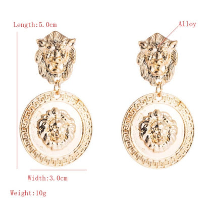 1 Pair Baroque Retro Lion Head Earrings Female Personality Exaggerated Earrings