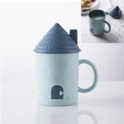 Children Creative Small House Mouth Cup with Lid Dustproof Student Dormitory Drinking Cup Home Couple Cup