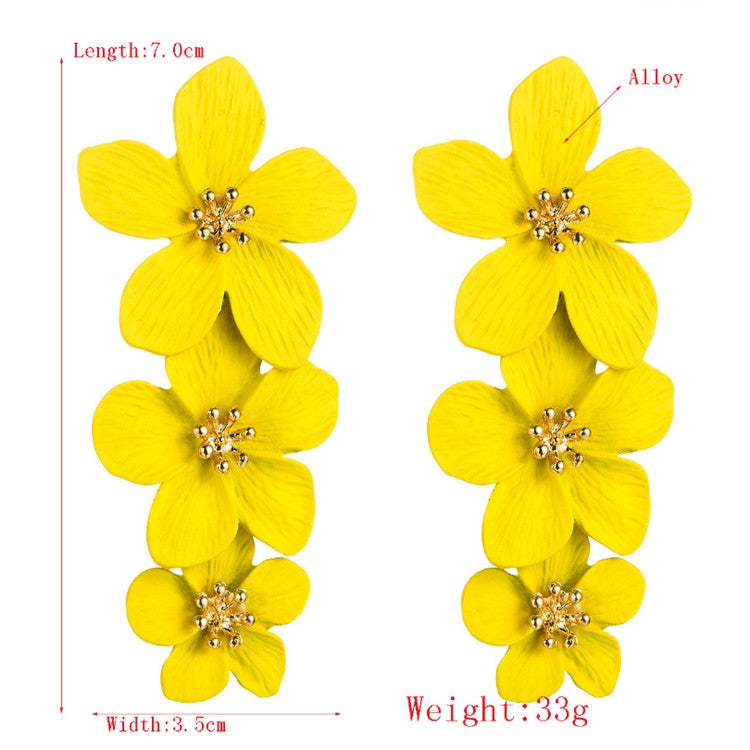 1 Pair Multilayer Flower Earrings Alloy Paint Long Earrings