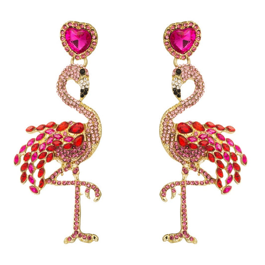 1 Pair Creative Flamingo Earrings Womens Long Earrings With Rhinestones