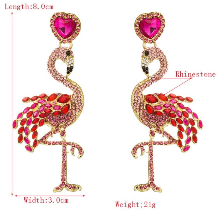 1 Pair Creative Flamingo Earrings Womens Long Earrings With Rhinestones