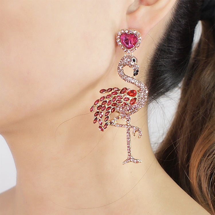 1 Pair Creative Flamingo Earrings Womens Long Earrings With Rhinestones