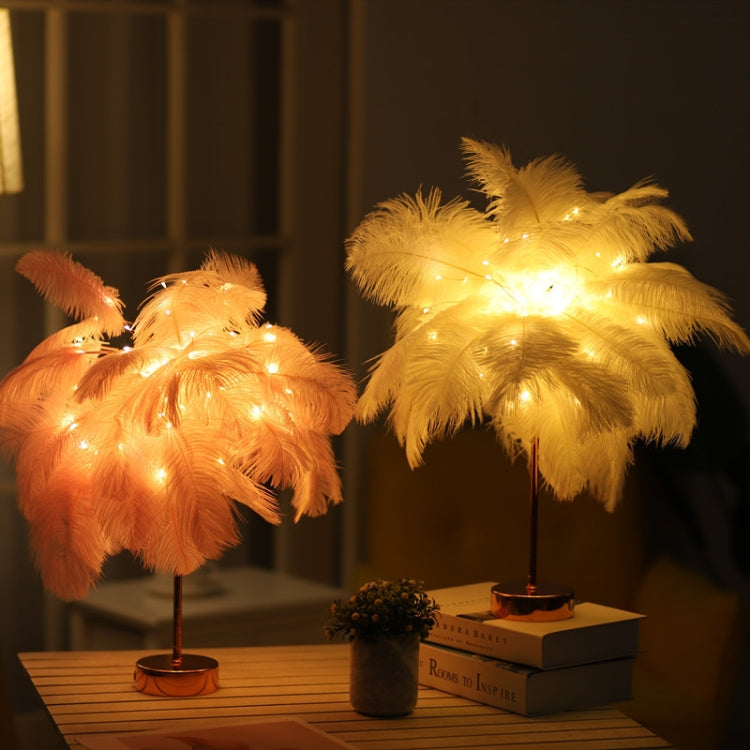 Ostrich Feather Table Lamp Wrought Iron Night Light LED Copper Wire Lamp