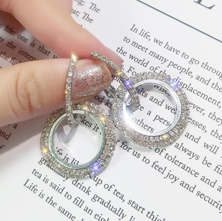 Rhinestone Crystal Earrings Round Earrings for Woman, Gold, Silver