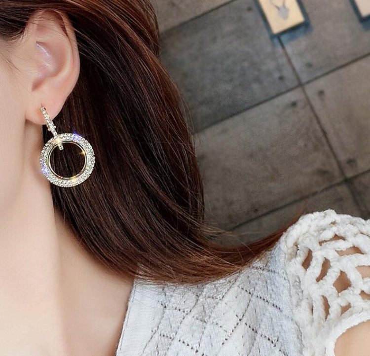 Rhinestone Crystal Earrings Round Earrings for Woman, Gold, Silver