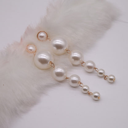 Created Big Simulated Pearl Long Earrings Pearls String Statement Drop Earrings, Long Pearls Earrings