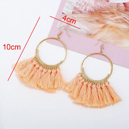 Tassel Earrings for Women Ethnic Big Drop Earrings Bohemia Fashion Jewelry Trendy Cotton Rope Fringe Long Dangle Earrings, Colorful, White, Wine red, Black, Yellow, Beige, Red, Sky blue, Blue, Green, Red color, Royal blue, Light Pink