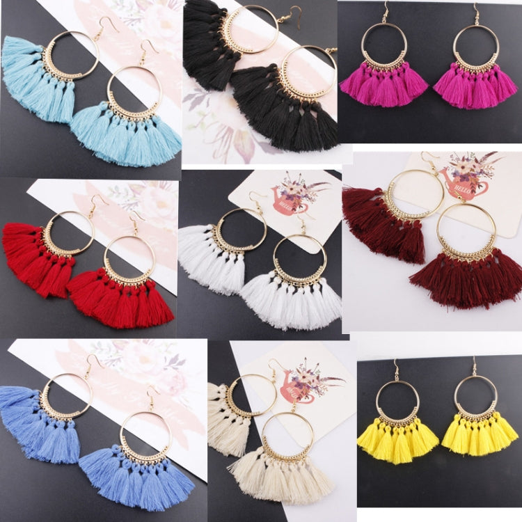 Tassel Earrings for Women Ethnic Big Drop Earrings Bohemia Fashion Jewelry Trendy Cotton Rope Fringe Long Dangle Earrings, Colorful, White, Wine red, Black, Yellow, Beige, Red, Sky blue, Blue, Green, Red color, Royal blue, Light Pink