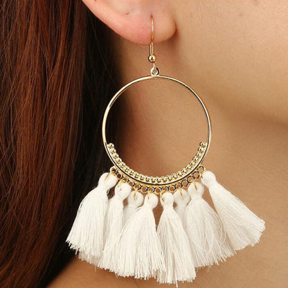 Tassel Earrings for Women Ethnic Big Drop Earrings Bohemia Fashion Jewelry Trendy Cotton Rope Fringe Long Dangle Earrings, Colorful, White, Wine red, Black, Yellow, Beige, Red, Sky blue, Blue, Green, Red color, Royal blue, Light Pink