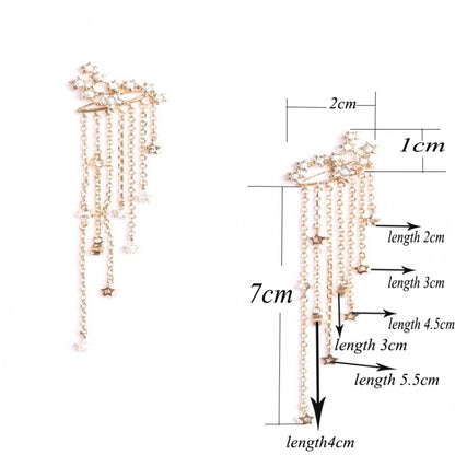 Women Fashion Star Streamlined Tassel Long Crystal Earrings, Gold, Silver