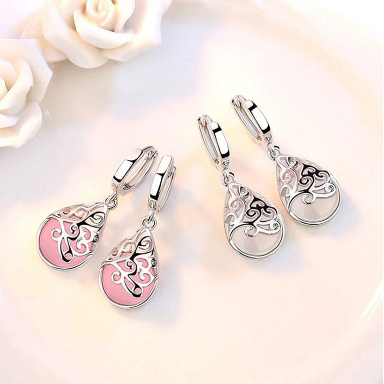 925 Sterling Silver Moonlight Opal Tears Totem Drop Earrings, white, pink