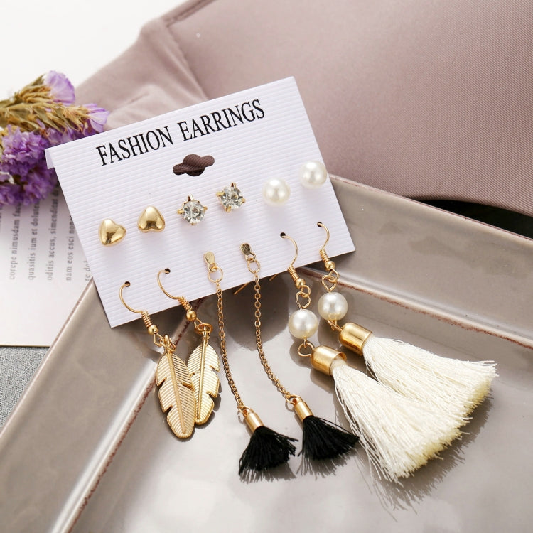 Women Long Tassel Stud Earrings Set Bohemian Flower Heart Earring