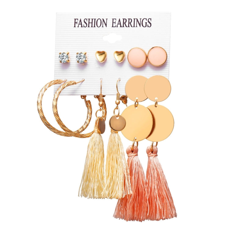 Women Long Tassel Stud Earrings Set Bohemian Flower Heart Earring