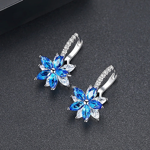 Cute Romantic Lovely Clear Stone Flower Shape Convenient Simple Stud Copper Cubic Zirconia Earrings, Blue, Green, Pink, Yellow