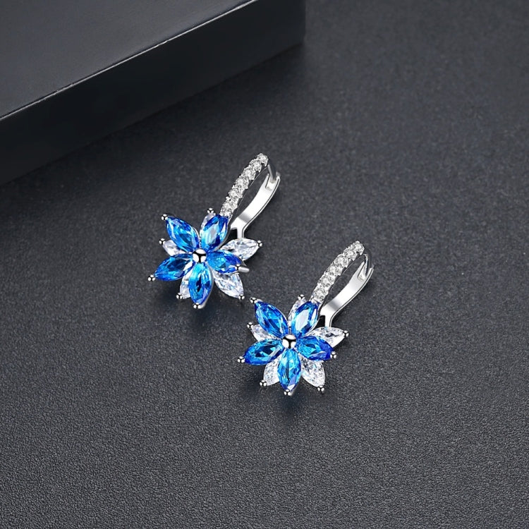 Cute Romantic Lovely Clear Stone Flower Shape Convenient Simple Stud Copper Cubic Zirconia Earrings, Blue, Green, Pink, Yellow