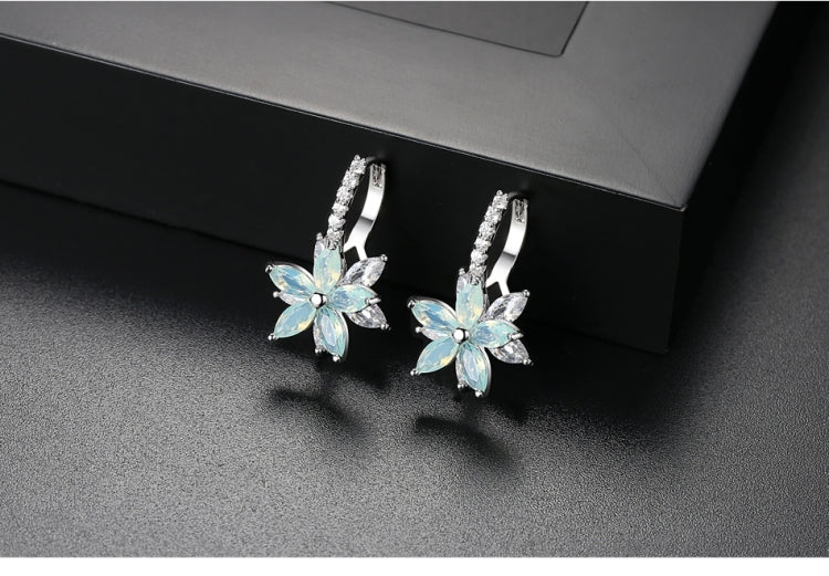 Cute Romantic Lovely Clear Stone Flower Shape Convenient Simple Stud Copper Cubic Zirconia Earrings, Blue, Green, Pink, Yellow