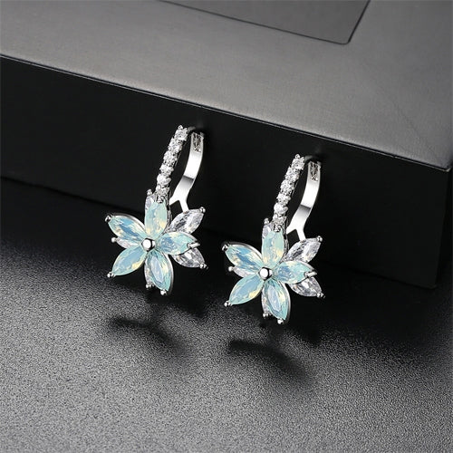 Cute Romantic Lovely Clear Stone Flower Shape Convenient Simple Stud Copper Cubic Zirconia Earrings, Blue, Green, Pink, Yellow