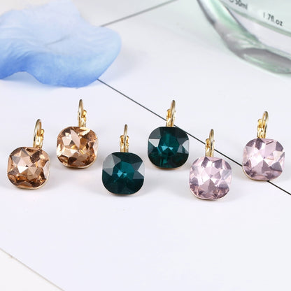 Women Fashion Color Square Stud Earrings Crystal Rhinestone Earring, White, Pink, Blue, Green, Purple, Champagne