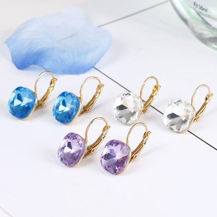 Women Fashion Color Square Stud Earrings Crystal Rhinestone Earring, White, Pink, Blue, Green, Purple, Champagne